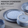 E-far Stoneware Dinnerware Set, 12-Piece White Plates and Bowls Sets for 4 | Modern Ripple Design Dishes Set for Kitchen Dining , Chip & Scratch Resistant, Microwave & Dishwasher Safe, Speckled White(Reactive Blue)