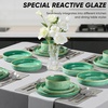 E-far Stoneware Dinnerware Set, 12-Piece White Plates and Bowls Sets for 4 | Modern Ripple Design Dishes Set for Kitchen Dining , Chip & Scratch Resistant, Microwave & Dishwasher Safe, Speckled White(Reactive Green)