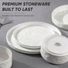 E-far Stoneware Dinnerware Set, 12-Piece White Plates and Bowls Sets for 4 | Modern Ripple Design Dishes Set for Kitchen Dining , Chip & Scratch Resistant, Microwave & Dishwasher Safe, Speckled White(Speckled White)