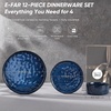 E-far Stoneware Dinnerware Set, 12-Piece White Plates and Bowls Sets for 4 | Modern Ripple Design Dishes Set for Kitchen Dining , Chip & Scratch Resistant, Microwave & Dishwasher Safe, Speckled White(Starry Blue)