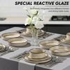 E-far Stoneware Dinnerware Set, 12-Piece White Plates and Bowls Sets for 4 | Modern Ripple Design Dishes Set for Kitchen Dining , Chip & Scratch Resistant, Microwave & Dishwasher Safe, Speckled White(Sandy Khaki)