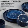 E-far Stoneware Dinnerware Set, 12-Piece White Plates and Bowls Sets for 4 | Modern Ripple Design Dishes Set for Kitchen Dining , Chip & Scratch Resistant, Microwave & Dishwasher Safe, Speckled White(Starry Blue)