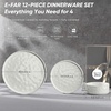 E-far Stoneware Dinnerware Set, 12-Piece White Plates and Bowls Sets for 4 | Modern Ripple Design Dishes Set for Kitchen Dining , Chip & Scratch Resistant, Microwave & Dishwasher Safe, Speckled White(Speckled White)