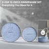 E-far Stoneware Dinnerware Set, 12-Piece White Plates and Bowls Sets for 4 | Modern Ripple Design Dishes Set for Kitchen Dining , Chip & Scratch Resistant, Microwave & Dishwasher Safe, Speckled White(Reactive Blue)