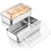 E-far Loaf Pan with Lids, Stainless Steel Bread Pans for Homemade Bread | 9 x 5 Inch Rectangle Baking Tins for Sourdough, Meatloaf, Banana Cake, Nontoxic & Dishwasher Safe – Set of 4(Set of 2)
