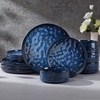 E-far Stoneware Dinnerware Set, 12-Piece White Plates and Bowls Sets for 4 | Modern Ripple Design Dishes Set for Kitchen Dining , Chip & Scratch Resistant, Microwave & Dishwasher Safe, Speckled White(Starry Blue)