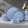 E-far Stoneware Dinnerware Set, 12-Piece White Plates and Bowls Sets for 4 | Modern Ripple Design Dishes Set for Kitchen Dining , Chip & Scratch Resistant, Microwave & Dishwasher Safe, Speckled White(Reactive Blue)