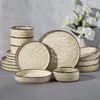 E-far Stoneware Dinnerware Set, 12-Piece White Plates and Bowls Sets for 4 | Modern Ripple Design Dishes Set for Kitchen Dining , Chip & Scratch Resistant, Microwave & Dishwasher Safe, Speckled White(Sandy Khaki)