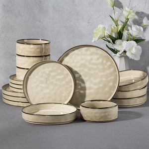 E-far Stoneware Dinnerware Set, 12-Piece White Plates and Bowls Sets for 4 | Modern Ripple Design Dishes Set for Kitchen Dining , Chip & Scratch Resistant, Microwave & Dishwasher Safe, Speckled White(Sandy Khaki)