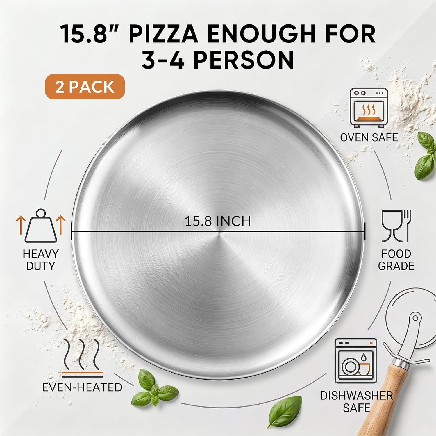 image:imageEfar 16 Stainless Steel Pizza Pan for Oven Pizza Baking Tray Set of 2 Large Metal Pizza Plate Heavyduty Round Baking Sheet Healthy amp Nontoxic Rustresistant amp Dishwasher Safe2