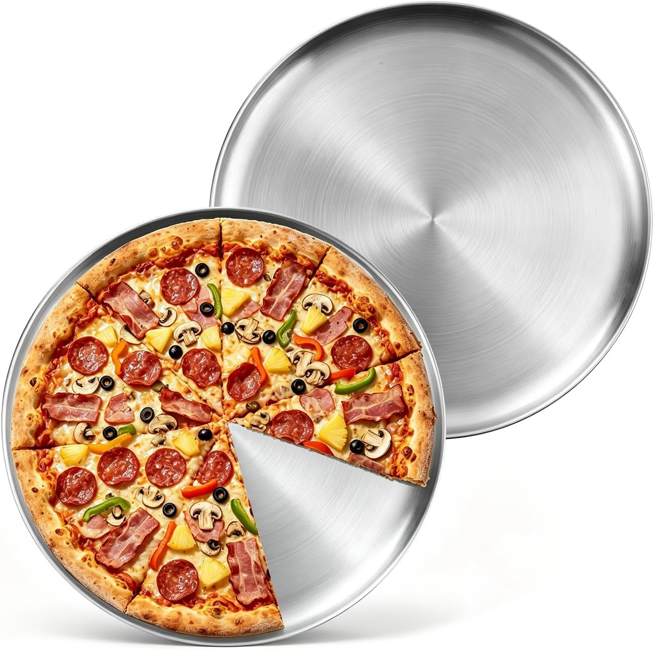 image:imageEfar 16 Stainless Steel Pizza Pan for Oven Pizza Baking Tray Set of 2 Large Metal Pizza Plate Heavyduty Round Baking Sheet Healthy amp Nontoxic Rustresistant amp Dishwasher Safe2