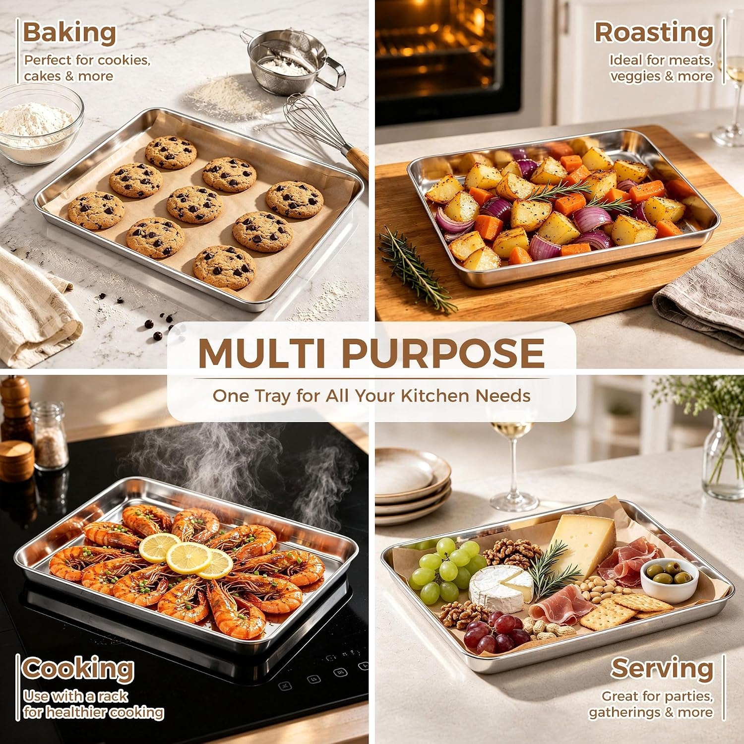 image:imageEfar Stainless Steel Baking Sheet 4 Pack 9x13 Cookie Sheets for Baking Stainless Steel Sheet Cake Pan Nontoxic Baking Trays for Oven Cooking Healthy amp Rust Free Easy Clean amp Dishwasher Safe4