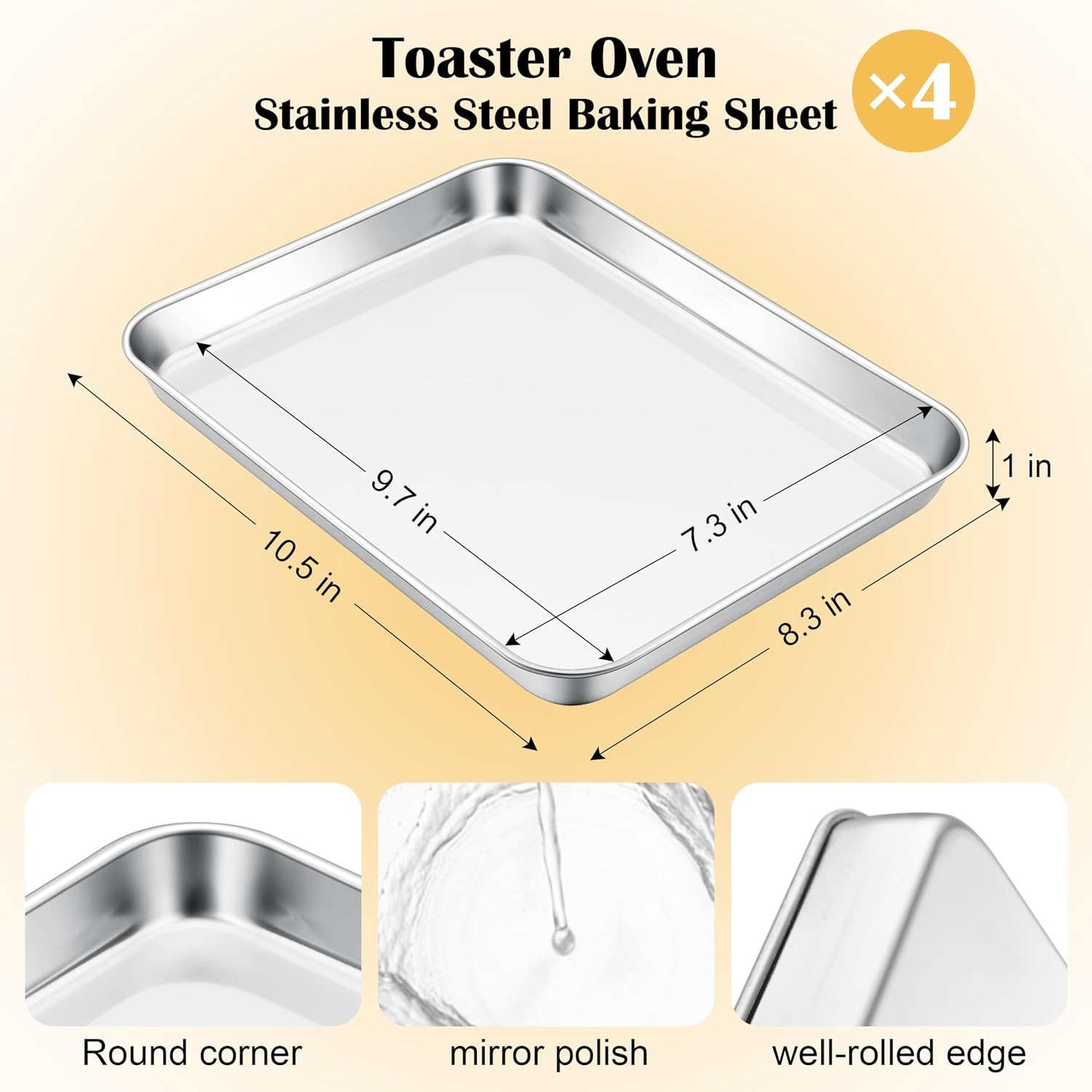image:imageEfar Stainless Steel Baking Sheet 4 Pack 9x13 Cookie Sheets for Baking Stainless Steel Sheet Cake Pan Nontoxic Baking Trays for Oven Cooking Healthy amp Rust Free Easy Clean amp Dishwasher Safe4