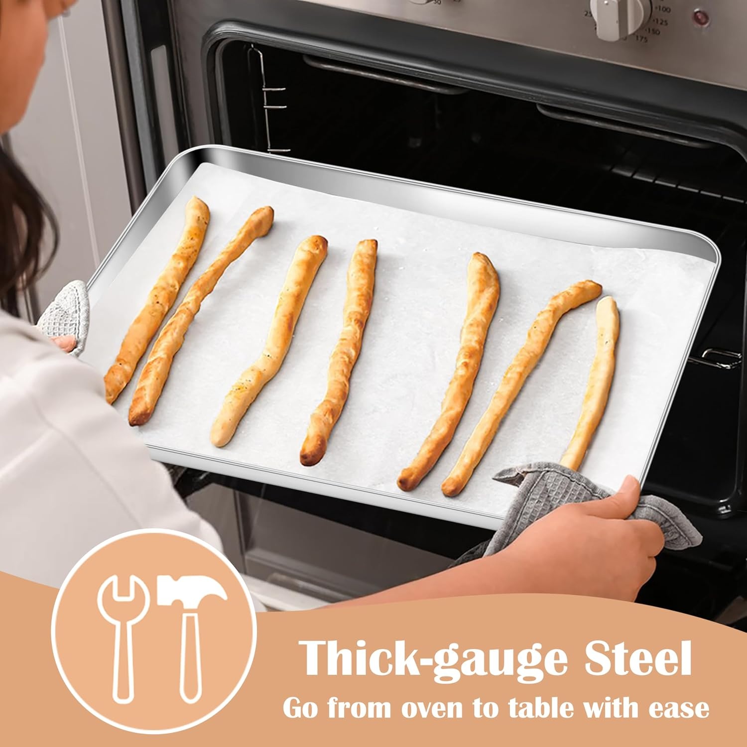 image:imageEfar Stainless Steel Baking Sheet 4 Pack 9x13 Cookie Sheets for Baking Stainless Steel Sheet Cake Pan Nontoxic Baking Trays for Oven Cooking Healthy amp Rust Free Easy Clean amp Dishwasher Safe4
