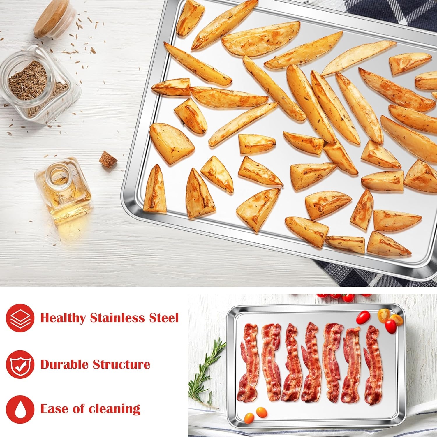 image:imageEfar Stainless Steel Baking Sheet 4 Pack 9x13 Cookie Sheets for Baking Stainless Steel Sheet Cake Pan Nontoxic Baking Trays for Oven Cooking Healthy amp Rust Free Easy Clean amp Dishwasher Safe4