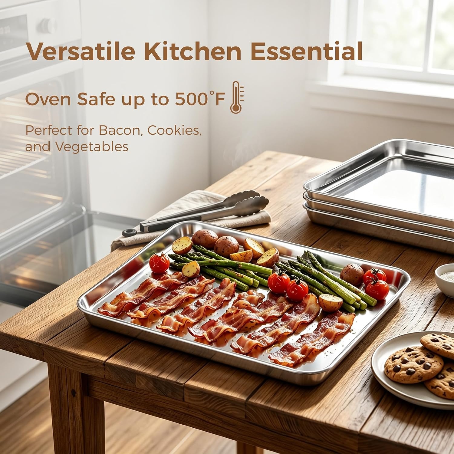 image:imageEfar Stainless Steel Baking Sheet 4 Pack 9x13 Cookie Sheets for Baking Stainless Steel Sheet Cake Pan Nontoxic Baking Trays for Oven Cooking Healthy amp Rust Free Easy Clean amp Dishwasher Safe4