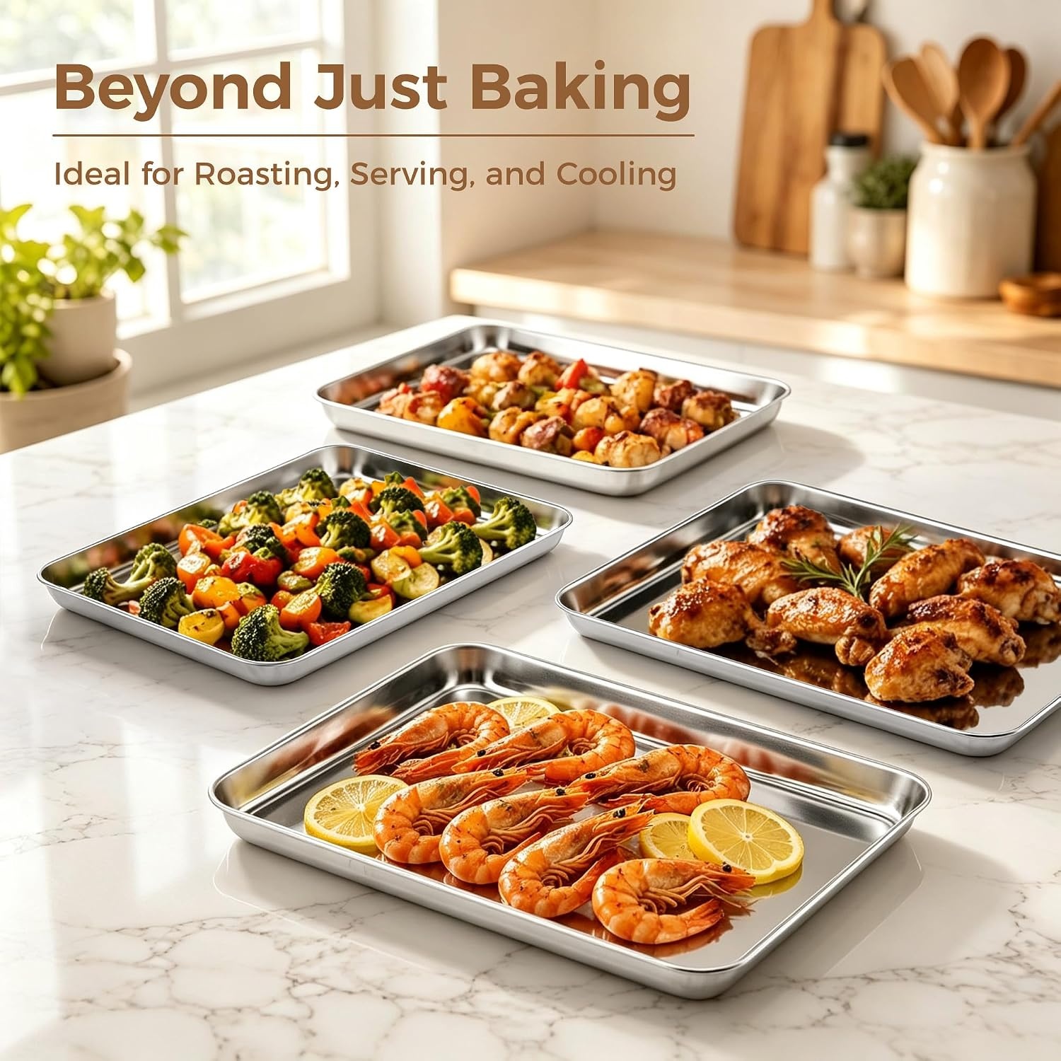 image:imageEfar Stainless Steel Baking Sheet 4 Pack 9x13 Cookie Sheets for Baking Stainless Steel Sheet Cake Pan Nontoxic Baking Trays for Oven Cooking Healthy amp Rust Free Easy Clean amp Dishwasher Safe4