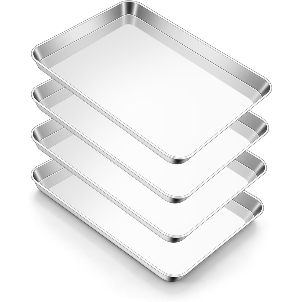 image:imageEfar Stainless Steel Baking Sheet 4 Pack 9x13 Cookie Sheets for Baking  Stainless Steel Sheet Cake Pan Nontoxic Baking Trays for Oven Cooking Healthy amp Rust Free Easy Clean amp Dishwasher Safe4