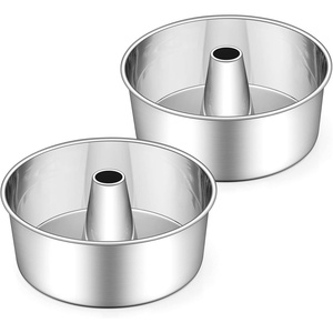 E-far 10-Inch Angel Food Cake Pan, Stainless Steel Tube Pan for Baking | Ideal for Pound Chiffon Cake, One-piece Design & Non-toxic, Dishwasher Safe(2 Pieces)