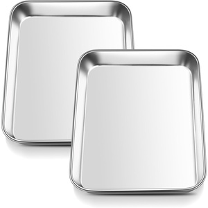 E-far Stainless Steel Baking Sheet 4 Pack, 9″x13″ Cookie Sheets for Baking | Stainless Steel Sheet Cake Pan, Non-toxic Baking Trays for Oven Cooking, Healthy & Rust Free, Easy Clean & Dishwasher Safe(2)