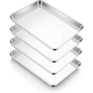 E-far Stainless Steel Baking Sheet 4 Pack, 9″x13″ Cookie Sheets for Baking | Stainless Steel Sheet Cake Pan, Non-toxic Baking Trays for Oven Cooking, Healthy & Rust Free, Easy Clean & Dishwasher Safe(4)