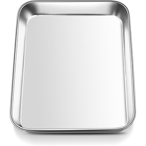 E-far Stainless Steel Baking Sheet 4 Pack, 9″x13″ Cookie Sheets for Baking | Stainless Steel Sheet Cake Pan, Non-toxic Baking Trays for Oven Cooking, Healthy & Rust Free, Easy Clean & Dishwasher Safe(1)