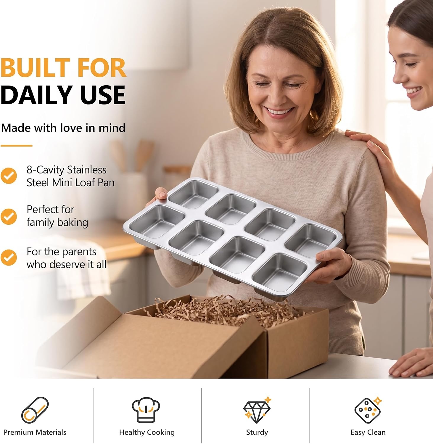 image:imageEfar Mini Loaf Pan 8Cavity Stainless Steel Baking Bread Pans Set 2 Pack1