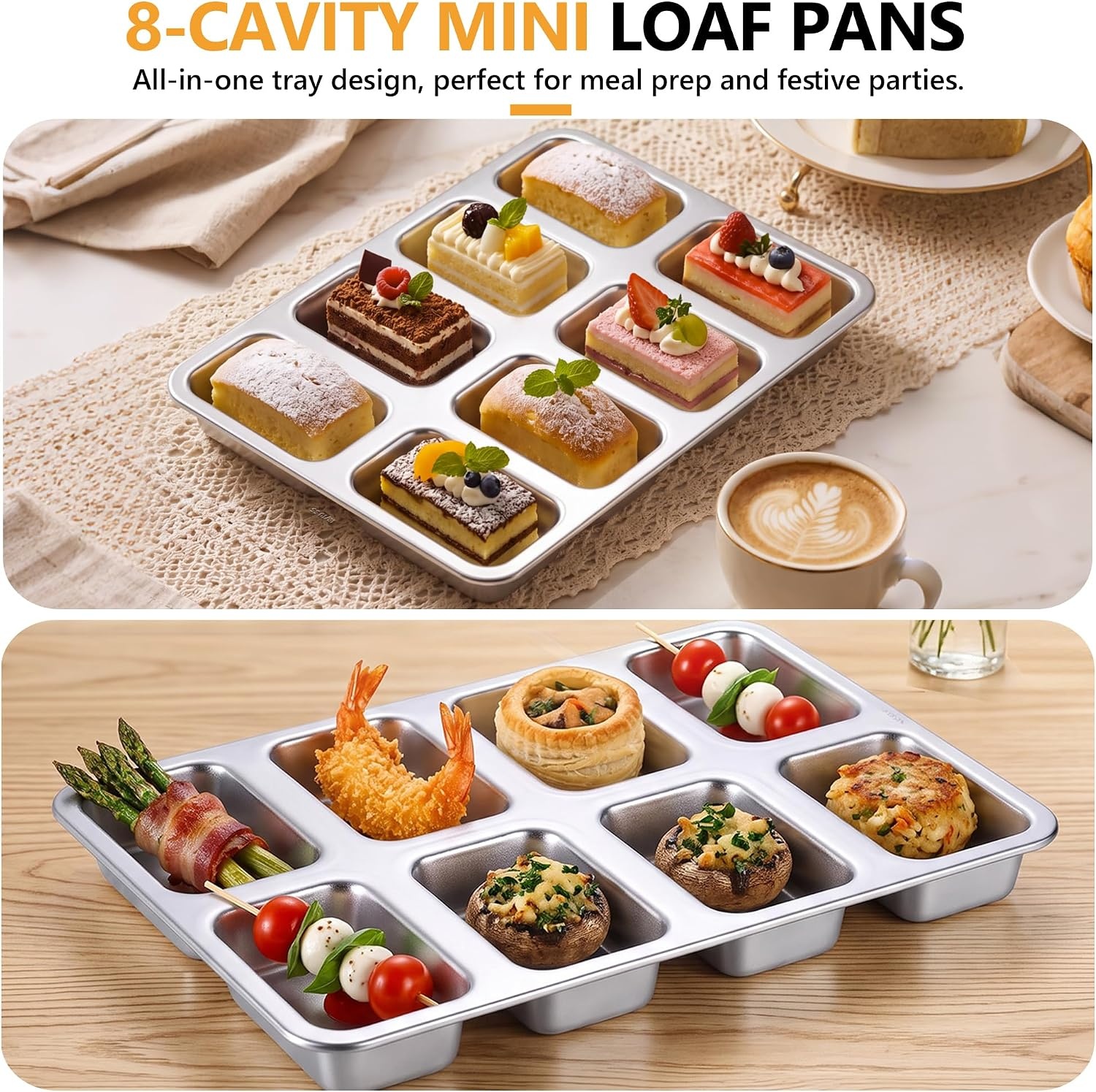 image:imageEfar Mini Loaf Pan 8Cavity Stainless Steel Baking Bread Pans Set 2 Pack1