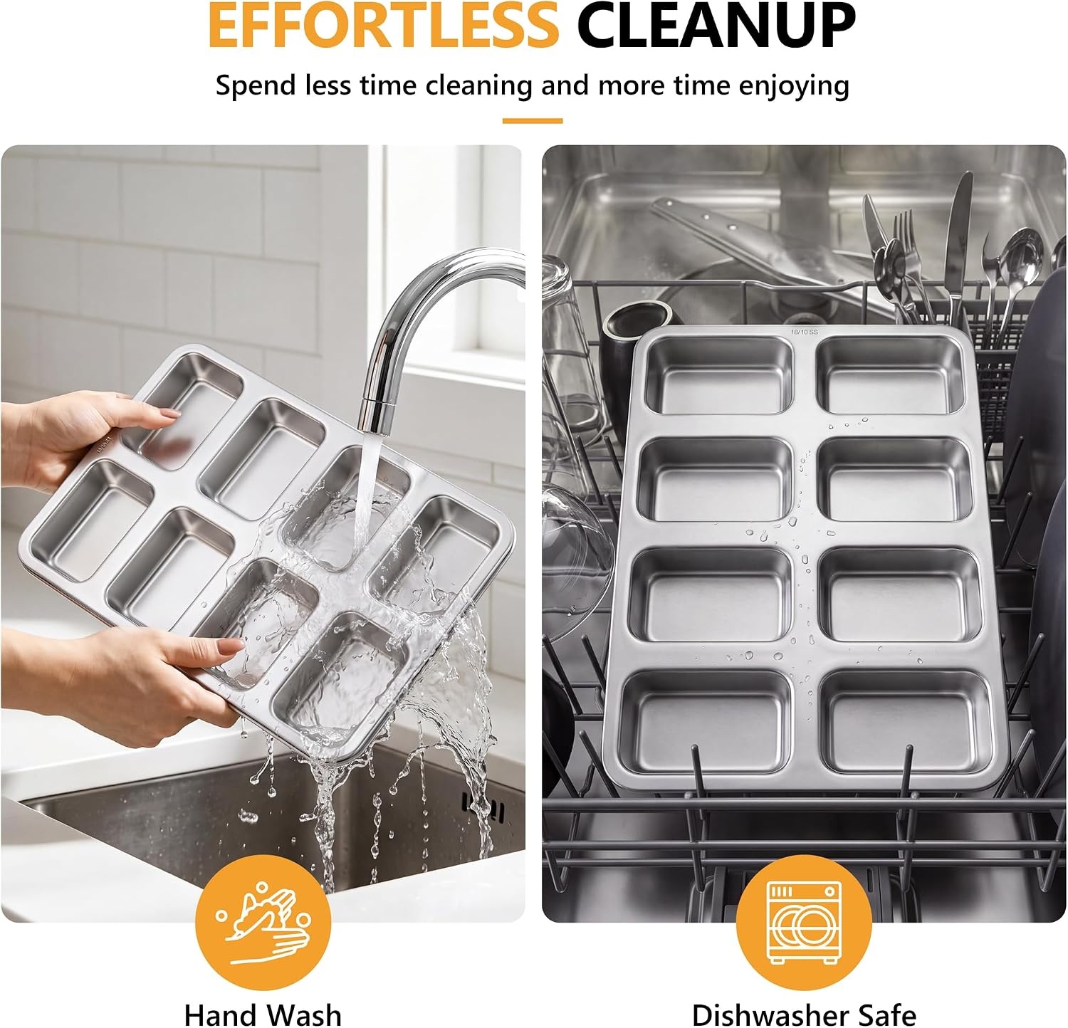 image:imageEfar Mini Loaf Pan 8Cavity Stainless Steel Baking Bread Pans Set 2 Pack2