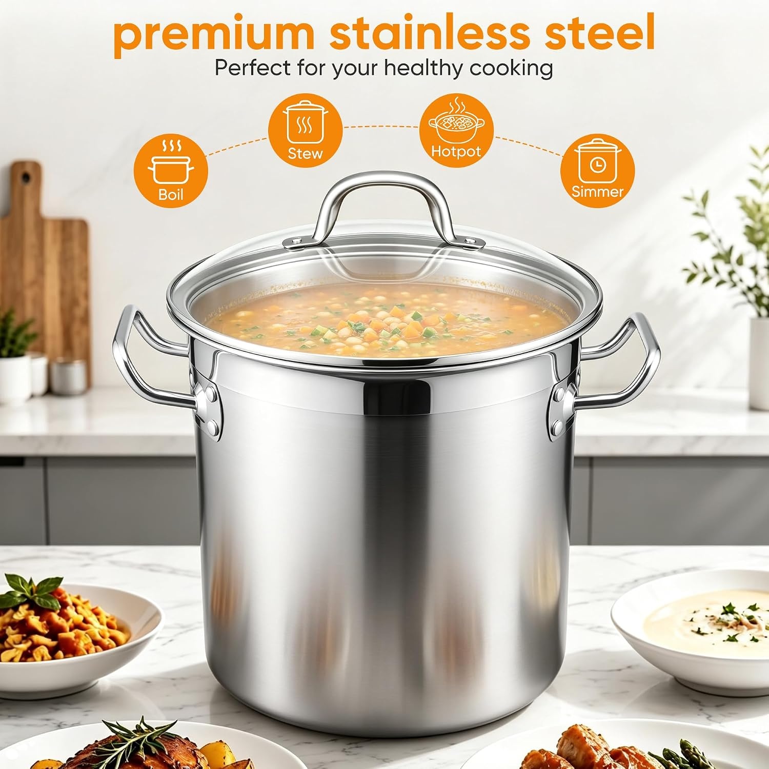 image:imageEfar 12 Quart TriPly Stock Pot with Lid Stainless Steel Cooking Pot12 Quarts