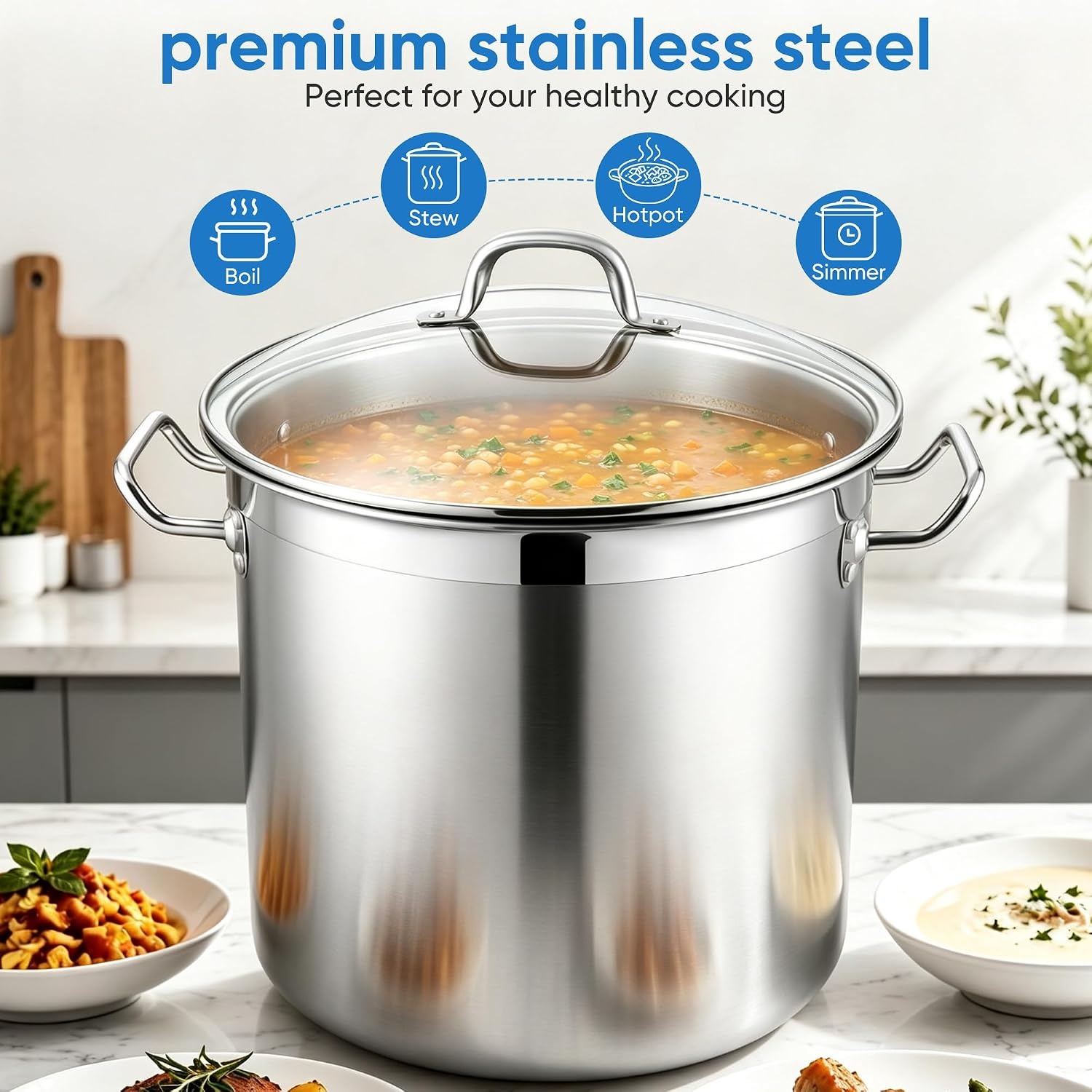 image:imageEfar 12 Quart TriPly Stock Pot with Lid Stainless Steel Cooking Pot20 Quarts