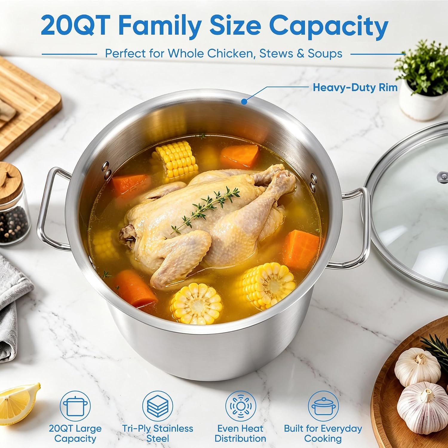 image:imageEfar 12 Quart TriPly Stock Pot with Lid Stainless Steel Cooking Pot20 Quarts