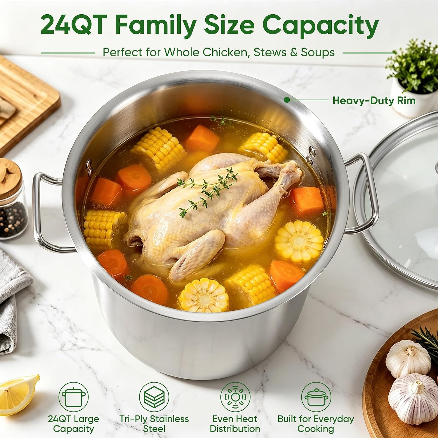 image:imageEfar 12 Quart TriPly Stock Pot with Lid Stainless Steel Cooking Pot24 Quarts