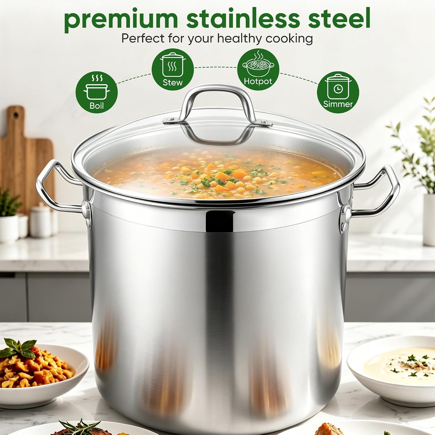 image:imageEfar 12 Quart TriPly Stock Pot with Lid Stainless Steel Cooking Pot24 Quarts