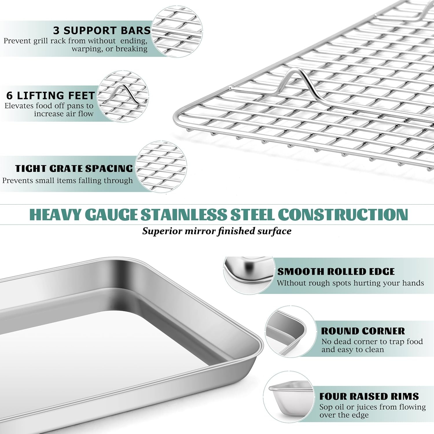 image:imageEfar 20x14 Large Baking Sheet with Wire Rack Set 2 Pans 2 Bacon Racks4