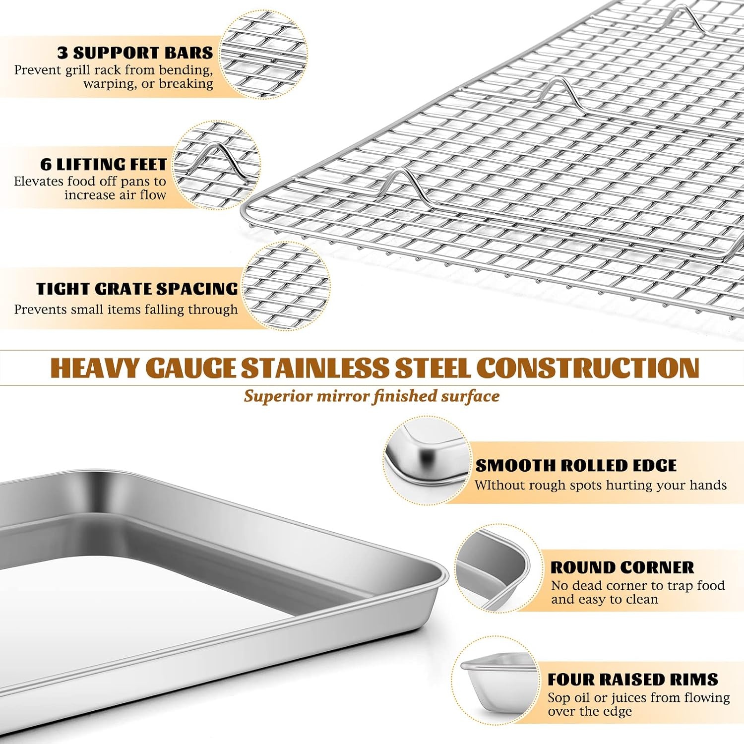 image:imageEfar 20x14 Large Baking Sheet with Wire Rack Set 2 Pans 2 Bacon Racks4