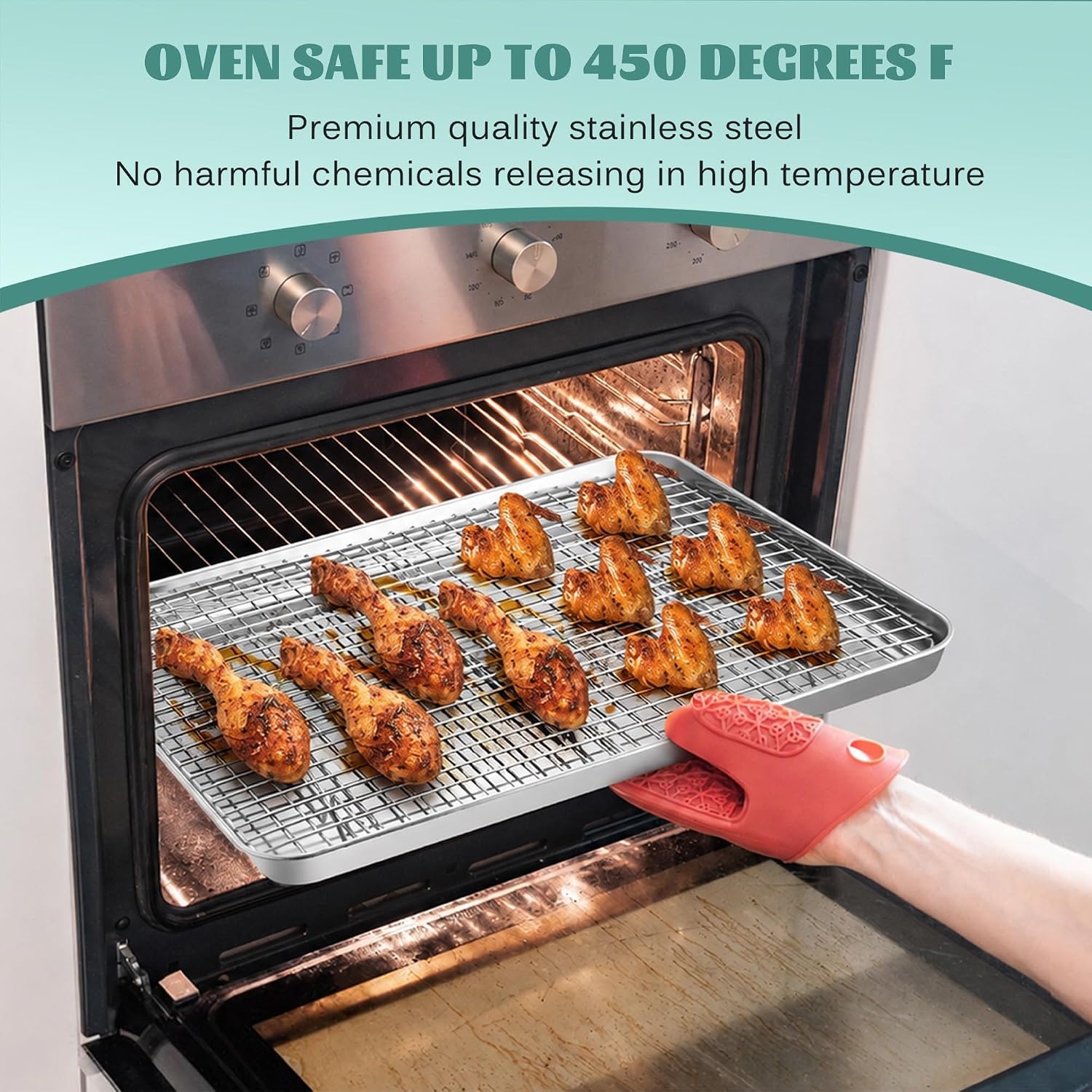 image:imageEfar 20x14 Large Baking Sheet with Wire Rack Set 2 Pans 2 Bacon Racks4