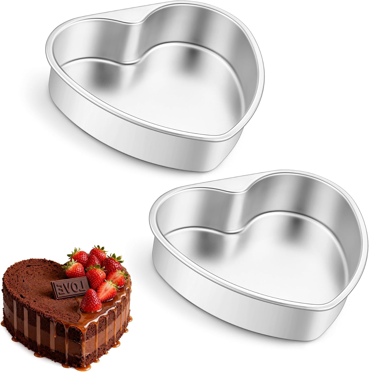 image:imageEfar 4 Inch Mini Heart Cake Pan Set of 3 Stainless Steel Heart Shaped Smash Cake Baking Mold Small Heart Cake Tin for Valentines Day Anniversaries Birthday Nontoxic amp Dishwasher SafeSilver
