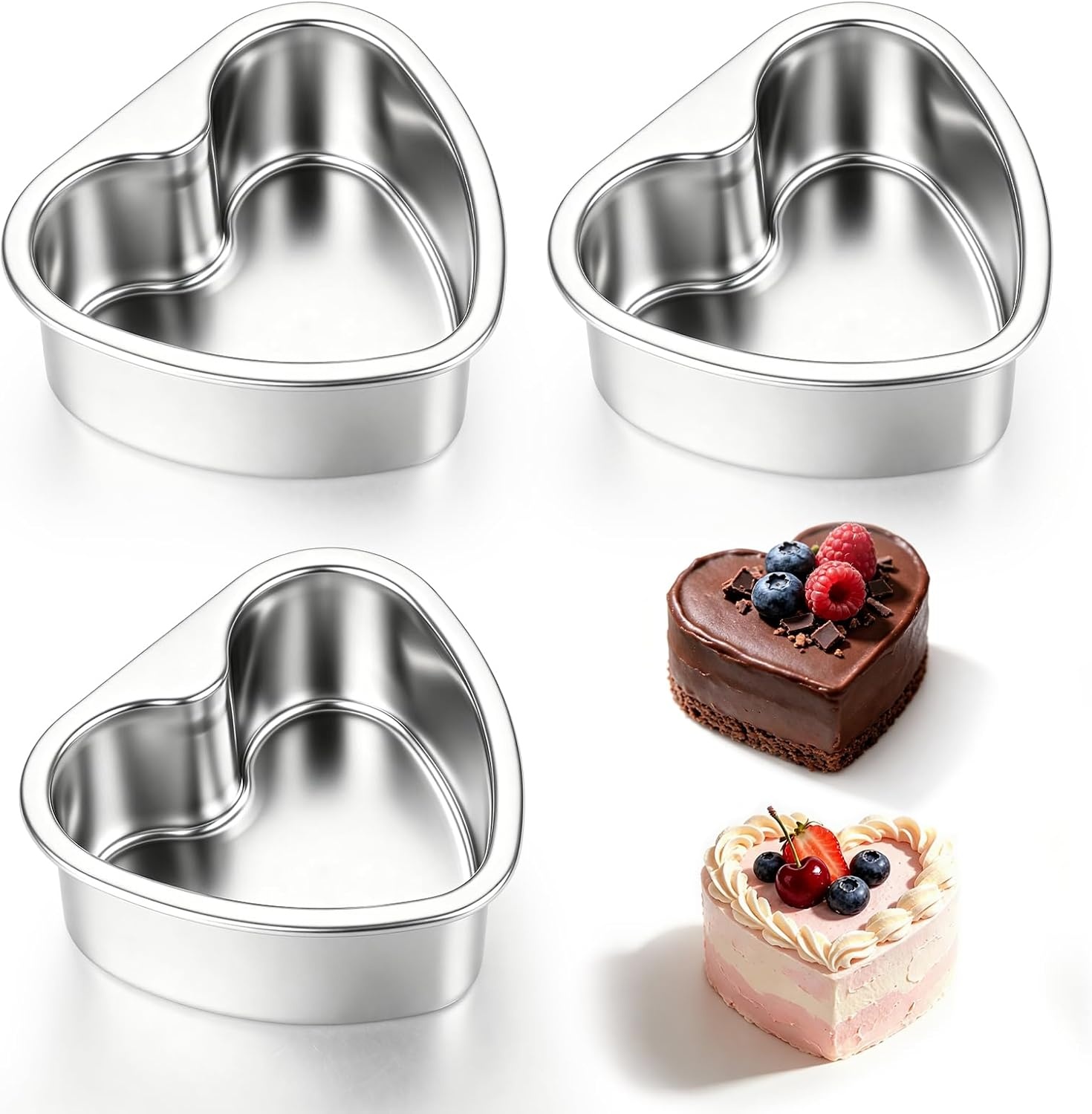 image:imageEfar 4 Inch Mini Heart Cake Pan Set of 3 Stainless Steel Heart Shaped Smash Cake Baking Mold Small Heart Cake Tin for Valentines Day Anniversaries Birthday Nontoxic amp Dishwasher SafeSilver