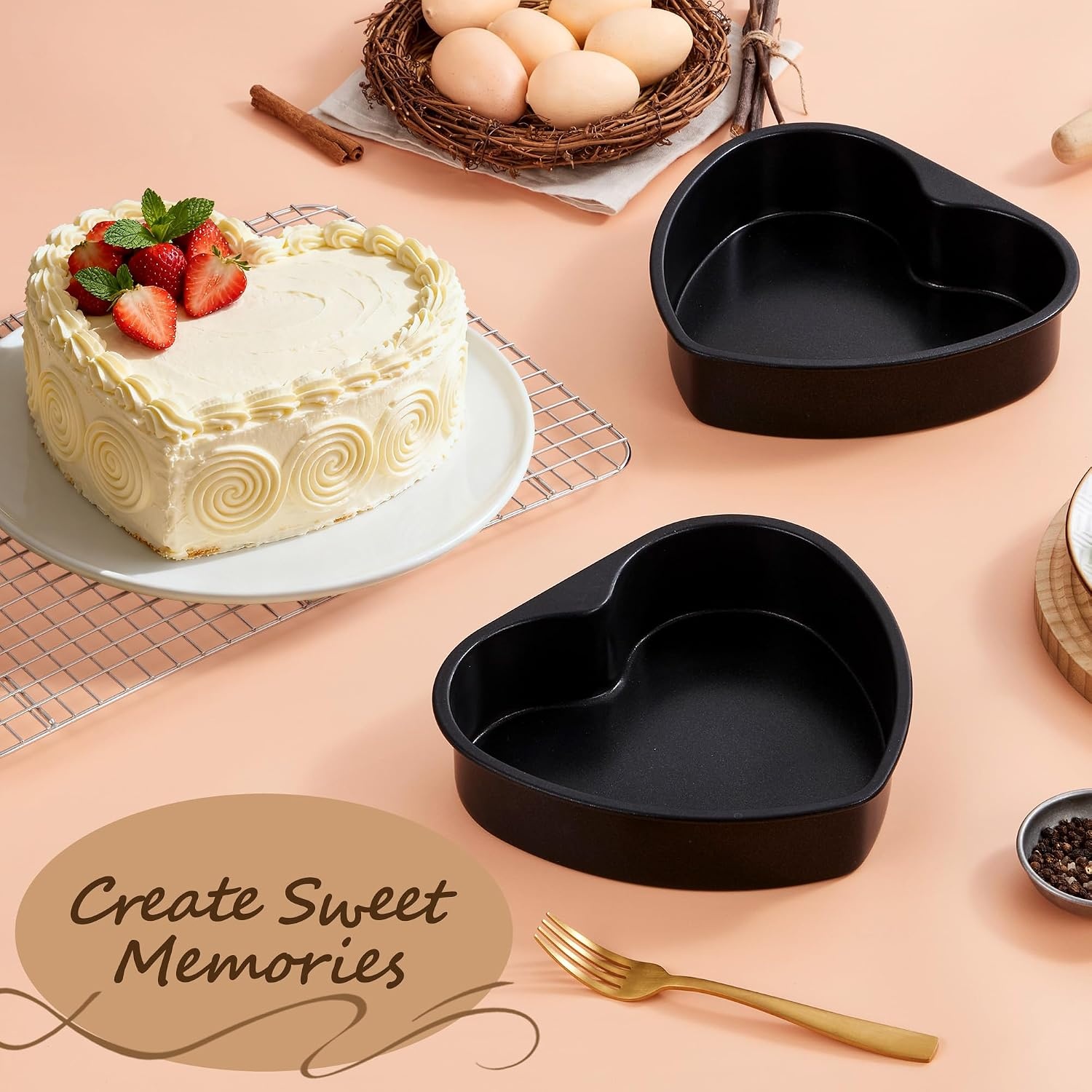 image:imageEfar 4 Inch Mini Heart Cake Pan Set of 3 Stainless Steel Heart Shaped Smash Cake Baking Mold Small Heart Cake Tin for Valentines Day Anniversaries Birthday Nontoxic amp Dishwasher SafeBlack