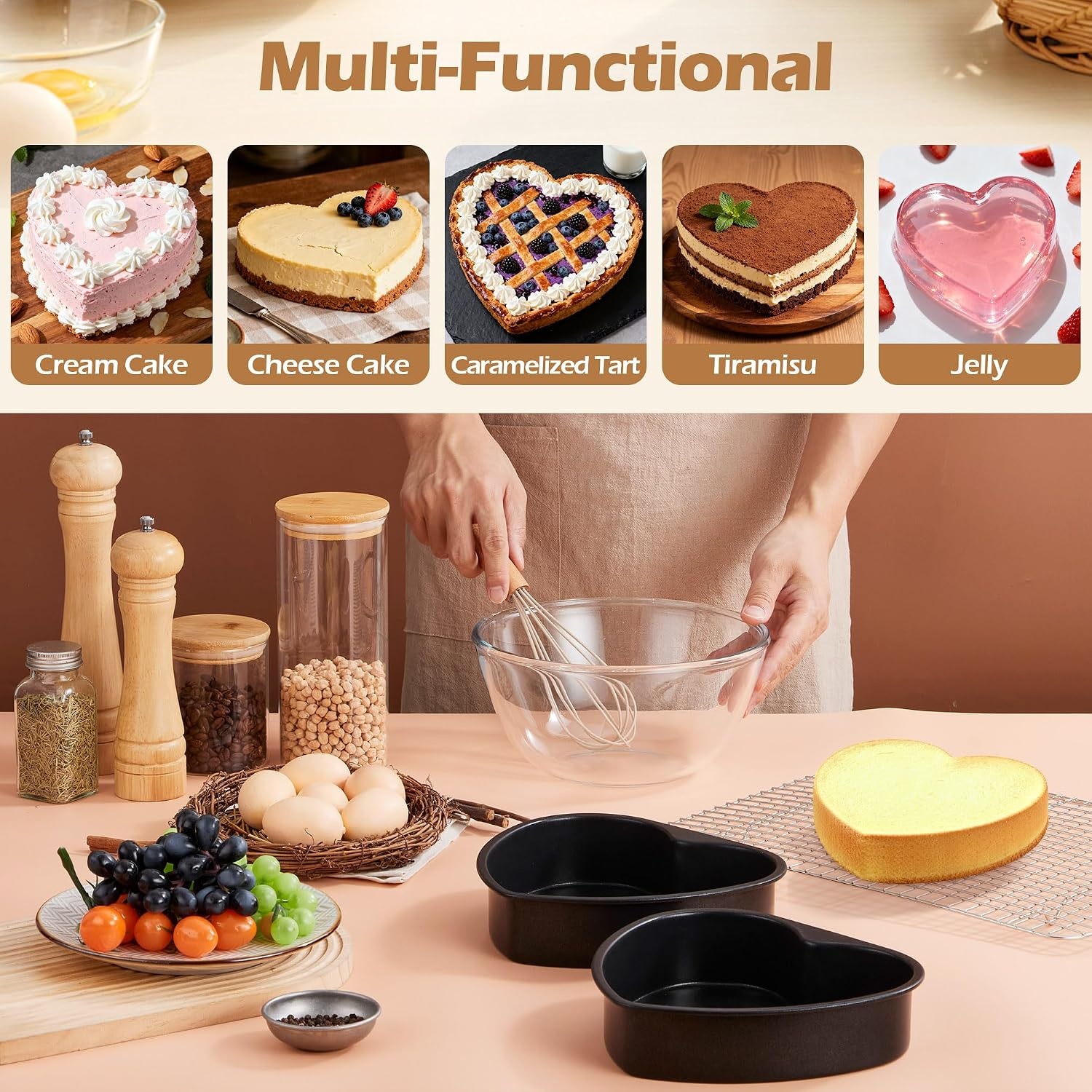 image:imageEfar 4 Inch Mini Heart Cake Pan Set of 3 Stainless Steel Heart Shaped Smash Cake Baking Mold Small Heart Cake Tin for Valentines Day Anniversaries Birthday Nontoxic amp Dishwasher SafeBlack
