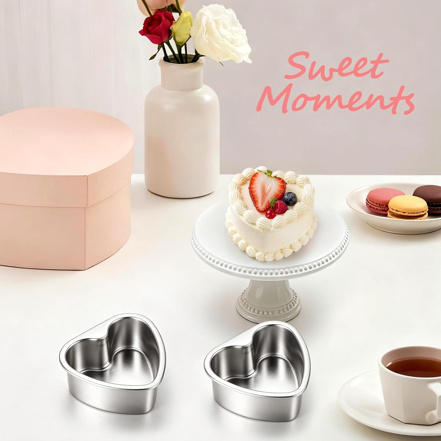 image:imageEfar 4 Inch Mini Heart Cake Pan Set of 3 Stainless Steel Heart Shaped Smash Cake Baking Mold Small Heart Cake Tin for Valentines Day Anniversaries Birthday Nontoxic amp Dishwasher SafeSilver