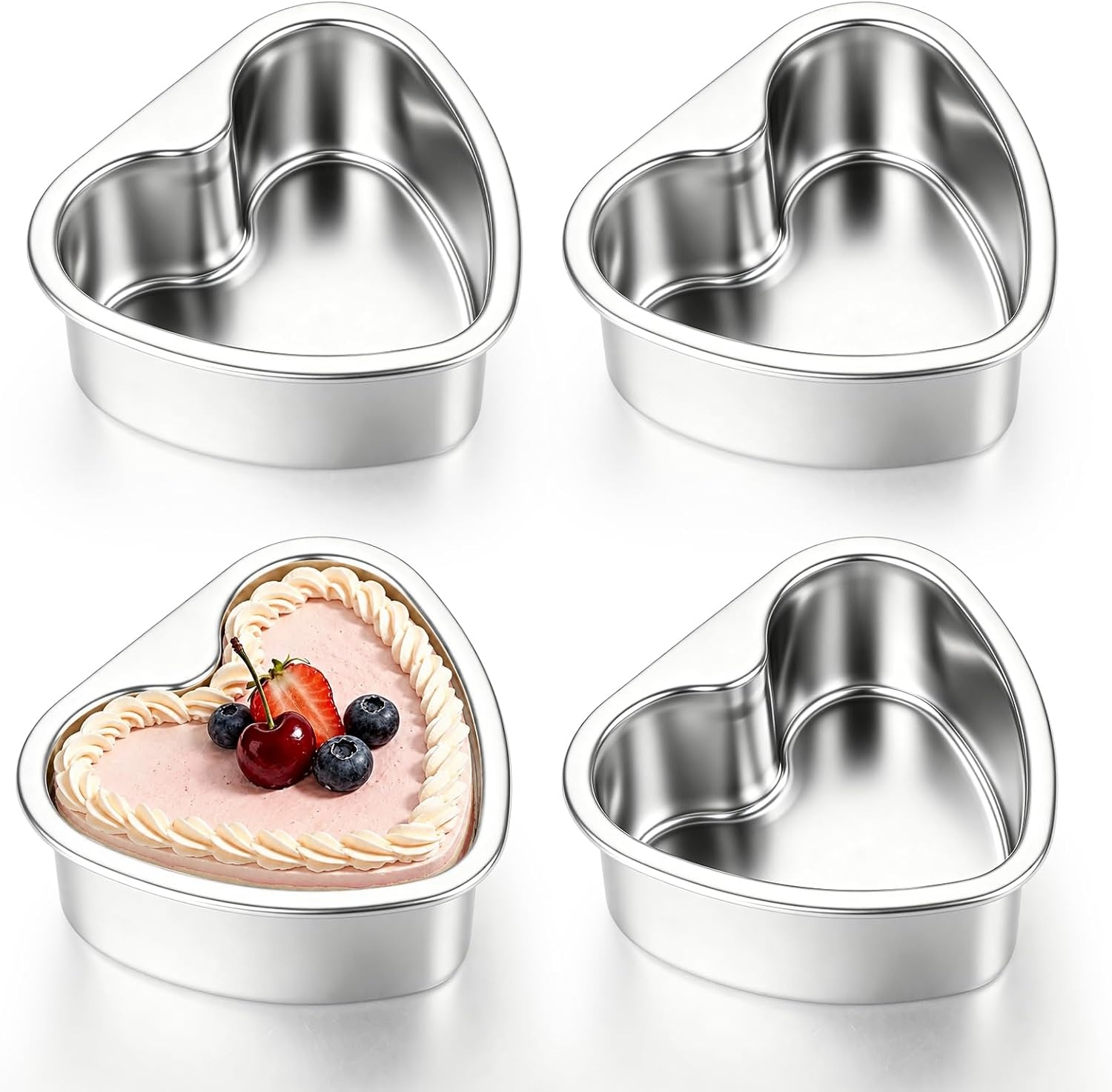image:imageEfar 4 Inch Mini Heart Cake Pan Set of 3 Stainless Steel Heart Shaped Smash Cake Baking Mold Small Heart Cake Tin for Valentines Day Anniversaries Birthday Nontoxic amp Dishwasher SafeSilver