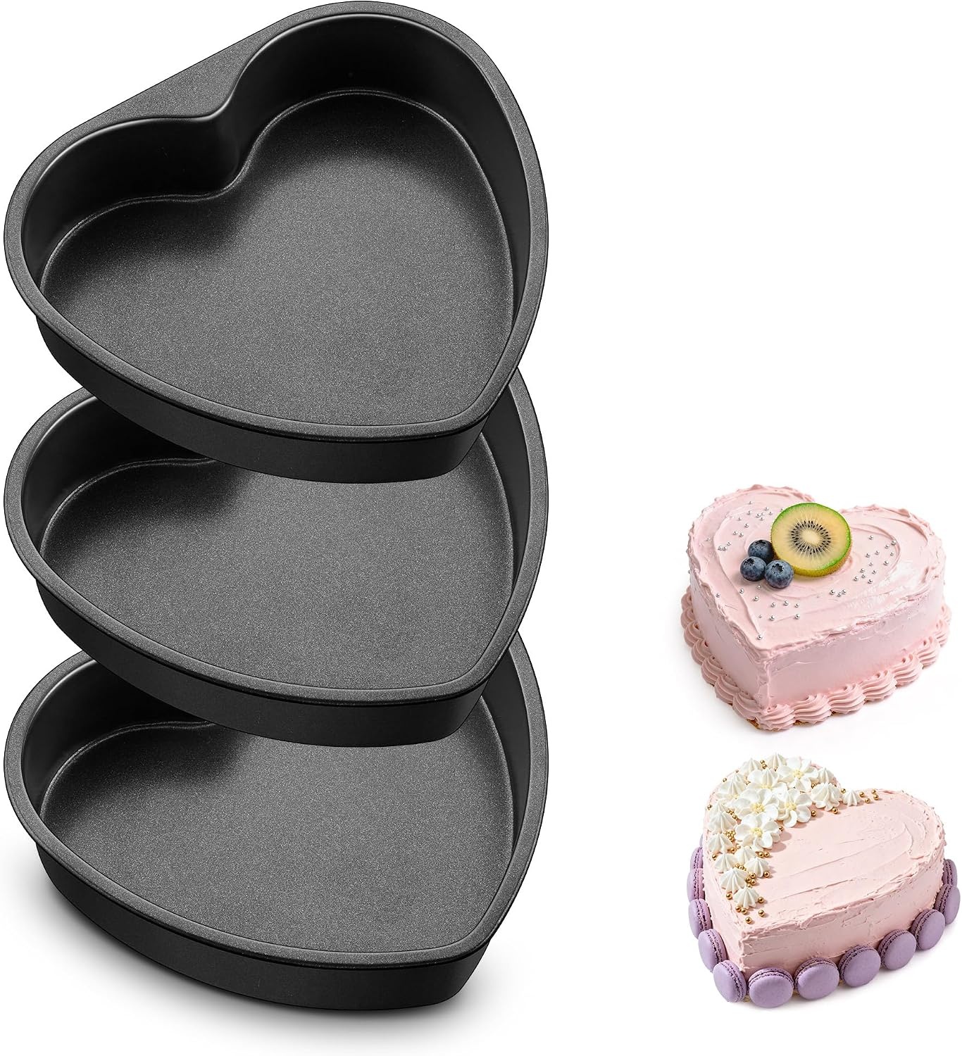 image:imageEfar 4 Inch Mini Heart Cake Pan Set of 3 Stainless Steel Heart Shaped Smash Cake Baking Mold Small Heart Cake Tin for Valentines Day Anniversaries Birthday Nontoxic amp Dishwasher SafeBlack