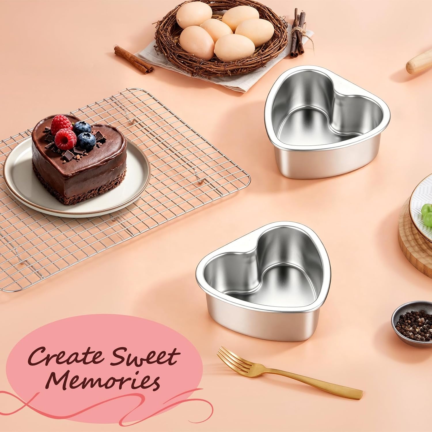 image:imageEfar 4 Inch Mini Heart Cake Pan Set of 3 Stainless Steel Heart Shaped Smash Cake Baking Mold Small Heart Cake Tin for Valentines Day Anniversaries Birthday Nontoxic amp Dishwasher SafeSilver
