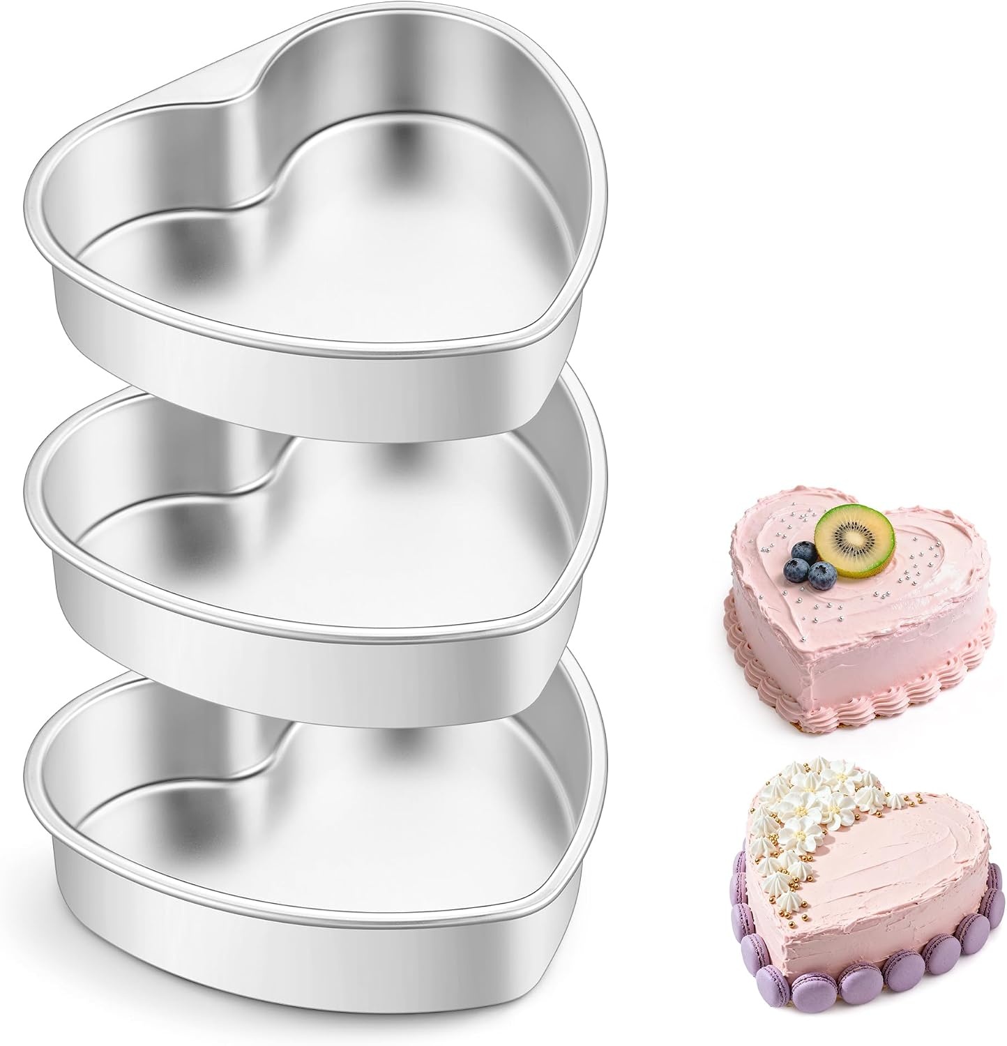 image:imageEfar 4 Inch Mini Heart Cake Pan Set of 3 Stainless Steel Heart Shaped Smash Cake Baking Mold Small Heart Cake Tin for Valentines Day Anniversaries Birthday Nontoxic amp Dishwasher SafeSilver