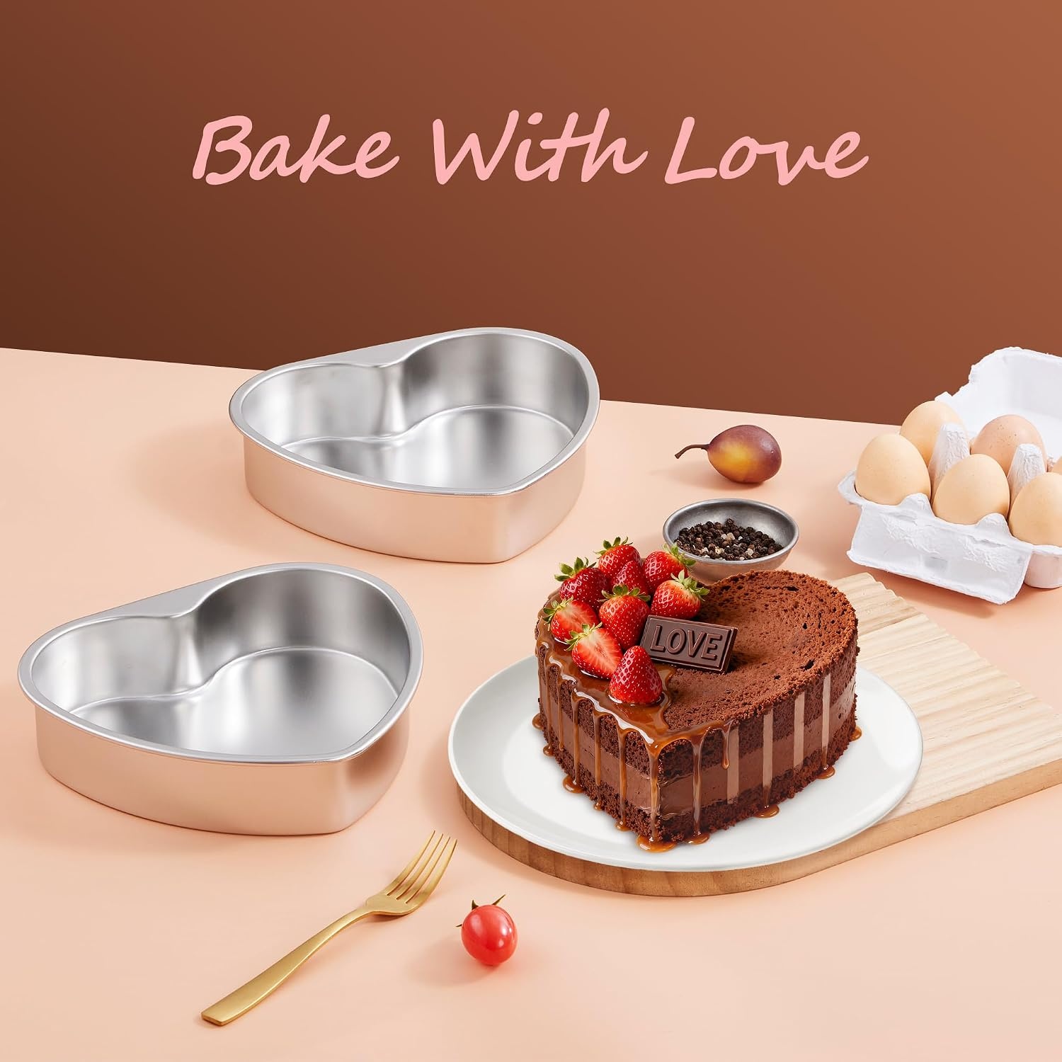 image:imageEfar 4 Inch Mini Heart Cake Pan Set of 3 Stainless Steel Heart Shaped Smash Cake Baking Mold Small Heart Cake Tin for Valentines Day Anniversaries Birthday Nontoxic amp Dishwasher SafeSilver
