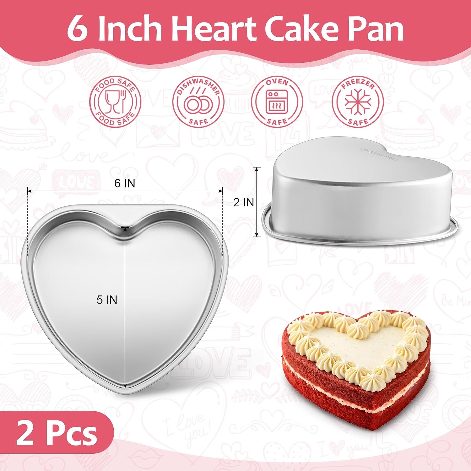 image:imageEfar 4 Inch Mini Heart Cake Pan Set of 3 Stainless Steel Heart Shaped Smash Cake Baking Mold Small Heart Cake Tin for Valentines Day Anniversaries Birthday Nontoxic amp Dishwasher SafeSilver