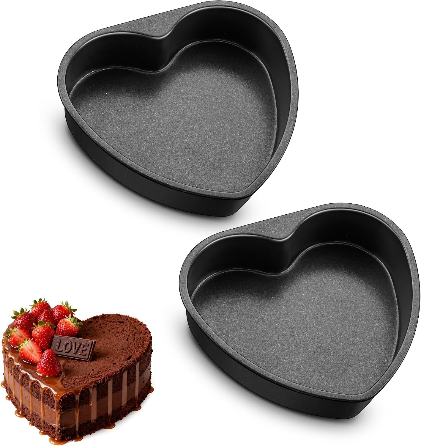 image:imageEfar 4 Inch Mini Heart Cake Pan Set of 3 Stainless Steel Heart Shaped Smash Cake Baking Mold Small Heart Cake Tin for Valentines Day Anniversaries Birthday Nontoxic amp Dishwasher SafeBlack