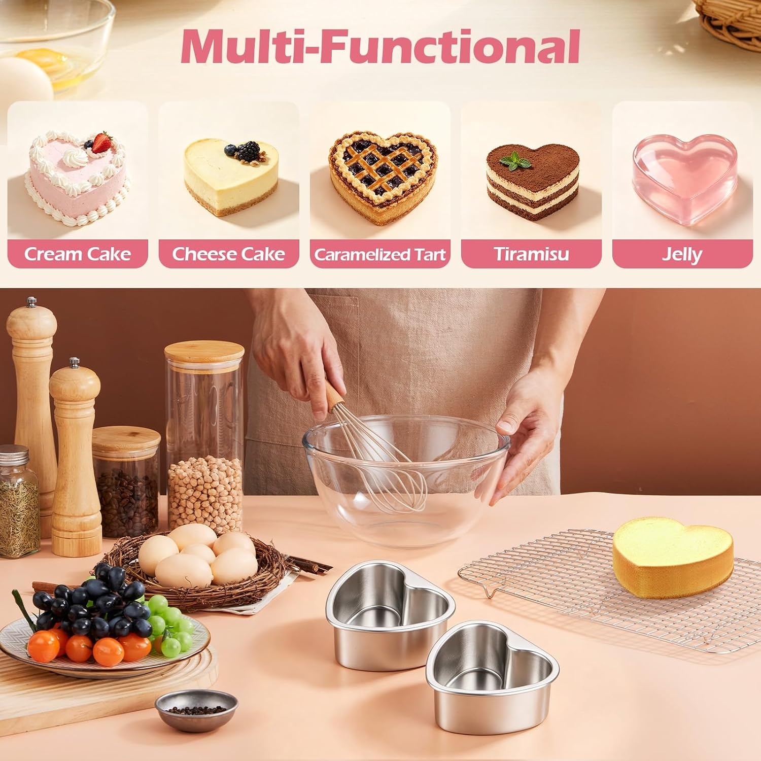 image:imageEfar 4 Inch Mini Heart Cake Pan Set of 3 Stainless Steel Heart Shaped Smash Cake Baking Mold Small Heart Cake Tin for Valentines Day Anniversaries Birthday Nontoxic amp Dishwasher SafeSilver